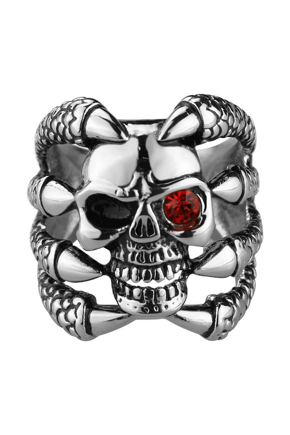 Life Tool Red Eye Skull Ring Punk Men's Stainless Steel Gothic Biker Jewelry Ring Pro Silver