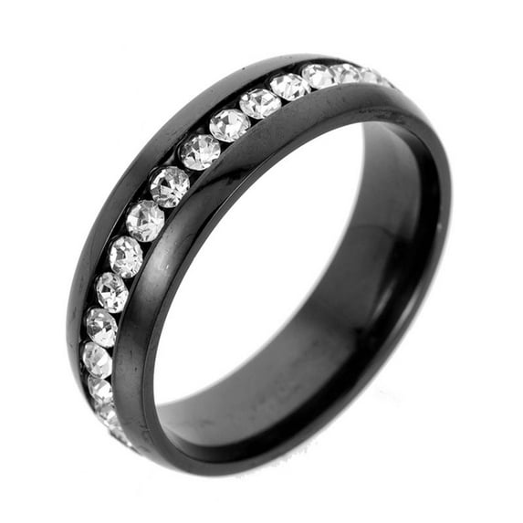 Rbaofujie Life Tool Unisex Stainless Steel Crystal For Men And Women Fashion Couple Ring Pro Black