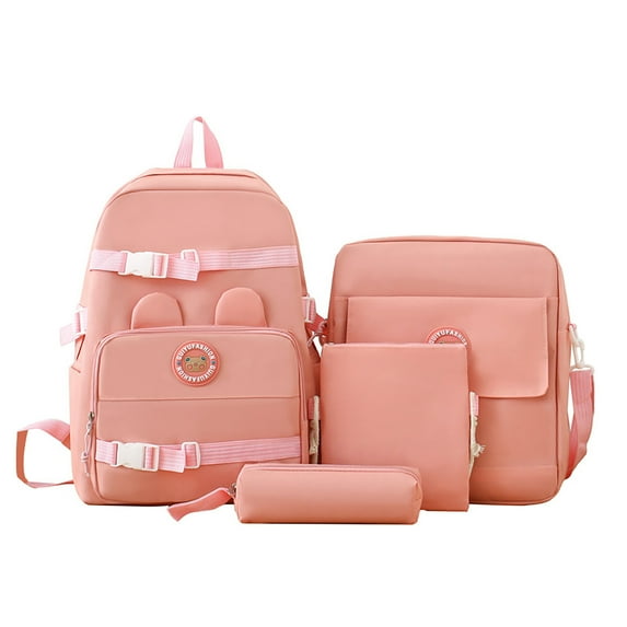 Rbaofujie Office Supplies Primary And Secondary School Backpack For The Start Of The School Season Four Piece Set With Large Capacity Canvas Backpack College Style Backp Carry On Bag Pink