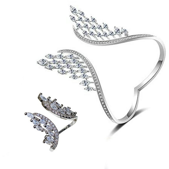 Rbaofujie Purity Ring Angel Rings And Bracelets, Spread Feather Rings/Bracelets, Adjustable Women's Jewelry Gifts Aura Ring Silver