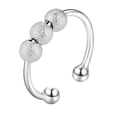 Rbaofujie Purity Ring Anxiety Rings For Men Women Open Finger Rings With Beads Stress Reliever Rings For Anxiety Stress Relieving Jewellery Aura Ring Silver