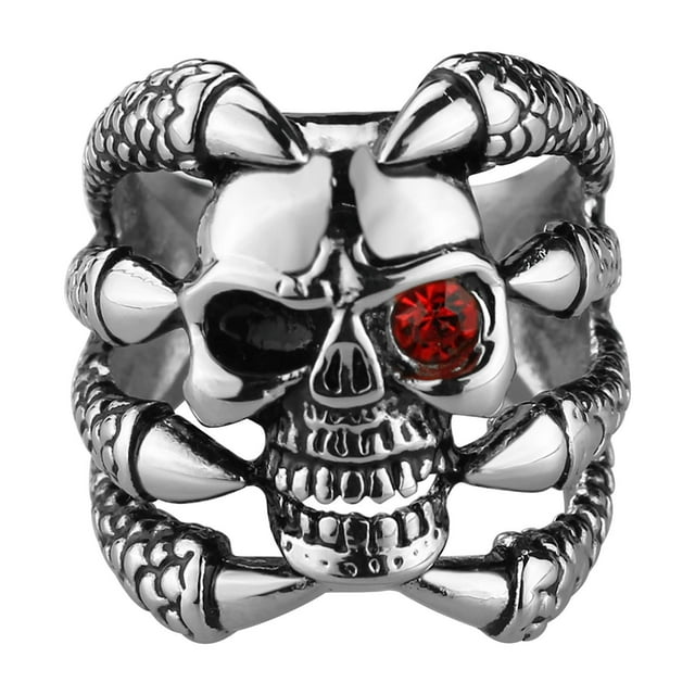 Rbaofujie Purity Ring Red Eye Skull Ring Punk Men's Stainless Steel Gothic Biker Jewelry Aura Ring Silver