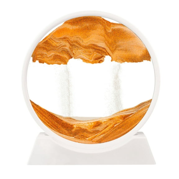 Rbaofujie Moving Sand Art Picture Decoration with Decor Lamp, Round Glass Sea Sandscape Display, Yellow