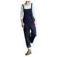 thumbnail image 1 of Rbaofujie Women Casual Solid Pocket Romper Long Playsuit Strap Button Loose Jumpsuit Blue, 1 of 8