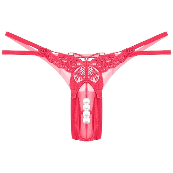 Rbaofujie Women's Pearl T Back G String Embroidery Rose Flowers Beaded Thong Panty Underwear Micro UnderpantWatermelon Red Free Size Period Underwear for Teens