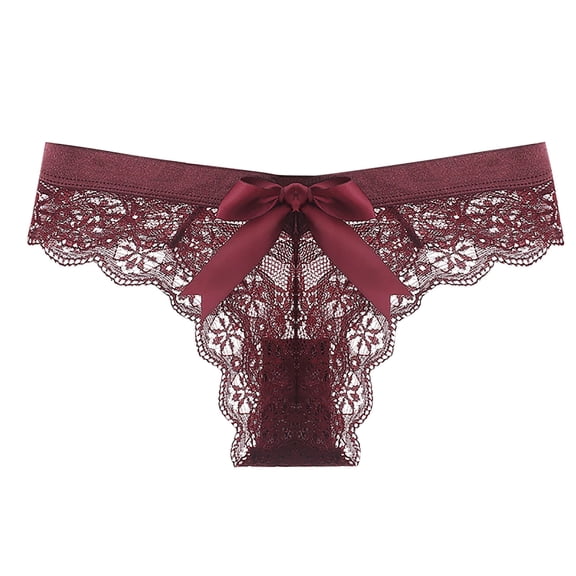 Rbaofujie Women's Lace Panties Bowknot Briefs Hipster Mesh Knickers Midnight Lingerie UnderwearWine L Bikini Thongs