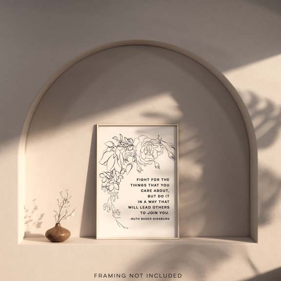 Rbg Quote Floral Art Print Ruth Bader Ginsburg Gift Home Decor Office Wall Art Living Room Decor, Paper Poster Only
