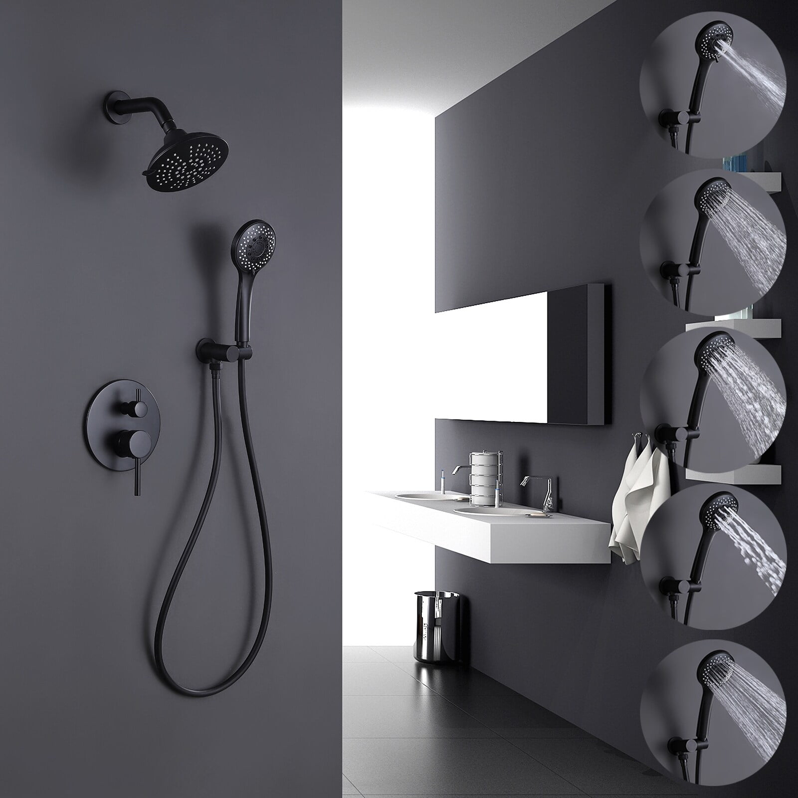 Rbrohant Wall Mounted Shower Faucet Set Rainfall Showerhead Combo Handheld Shower