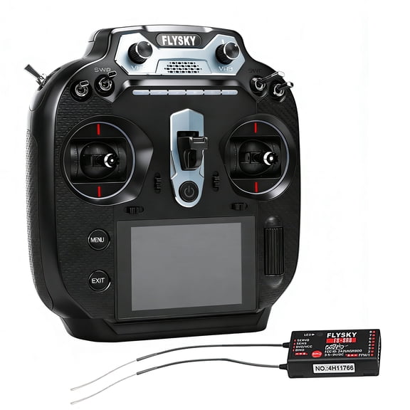 Rc 2.4GHz 16CH Radio Transmitter with Receiver 3.5 Inch IPS Screen Remote Controller for RC Car Boat Airplane Left Hand Throttle Black