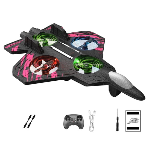 Rc Airplane With Control, Stunt Foam Aircraft With Colorful Lights, Multi-Battery Set Includes Aircraft, 2 Blades, Remote, Charger, Screwdriver & Manual For Rc Enthusiasts And
