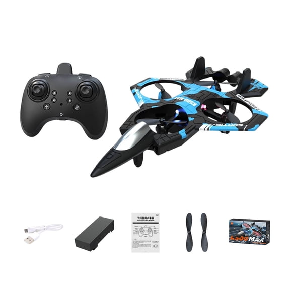 Rc Airplane With Cool Led Light 360° Filp Remote Control Airplane Flying Toy Ideal Gift(Sea Blue-21X12Cm)