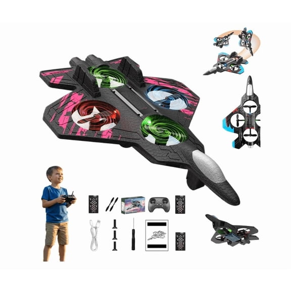 Rc Jet, Rc Stunt Fighter Jet Toy with 360° Flips & Led Lights, Stunt Roll, Aircrafts for Boys and Girls, Jet Helicopter Drones for Christmas (Pink|Single Cell)