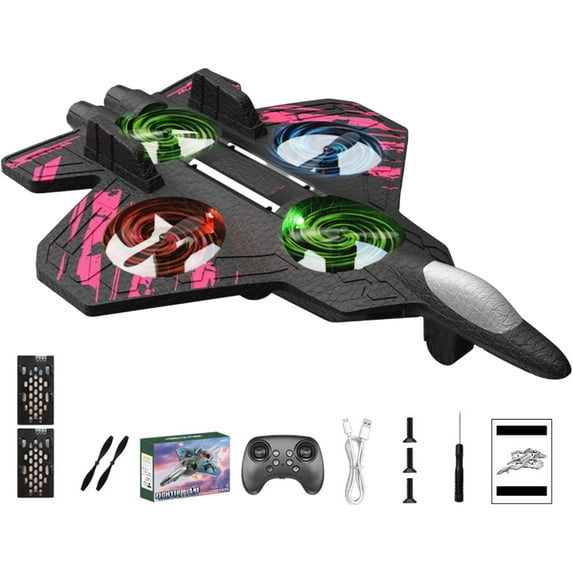 Rc Jet, Rc Stunt Fighter Jet Toy RC Plane with LED Lights & 360° Flips, Remote Control Helicopter Drone, Foam Remote Control Airplanes for Adults Beginners Great Gifts