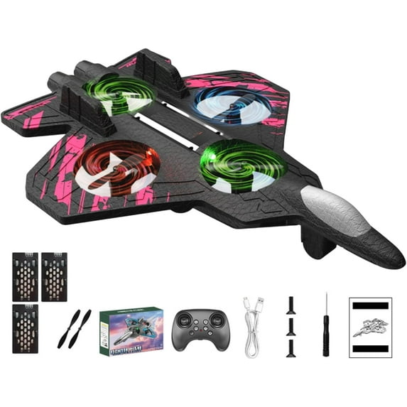 Rc Jet, Rc Stunt Fighter Jet Toy RC Plane with LED Lights & 360° Flips, Remote Control Helicopter Drone, Foam Remote Control Airplanes for Adults Beginners Great Gifts