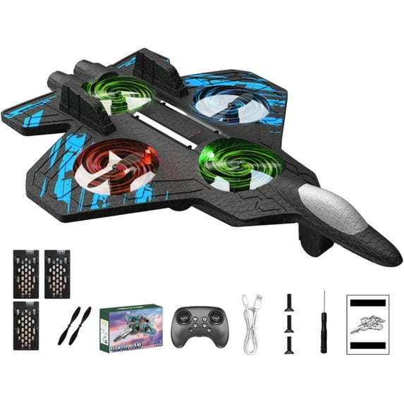 Rc Jet, Rc Stunt Fighter Jet Toy RC Plane with LED Lights & 360° Flips, Remote Control Helicopter Drone, Foam Remote Control Airplanes for Adults Beginners Great Gifts