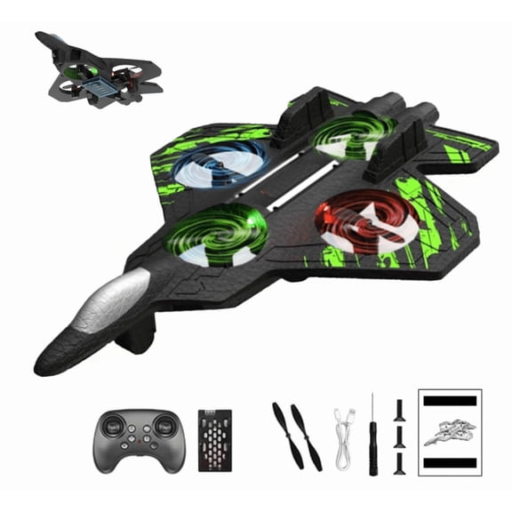 Rc Jet, Rc Stunt Fighter Jet Toy with 360° Flips & LED Lights, Remote Control Helicopter, Foam Remote Control Airplane (Green|Single Cell)