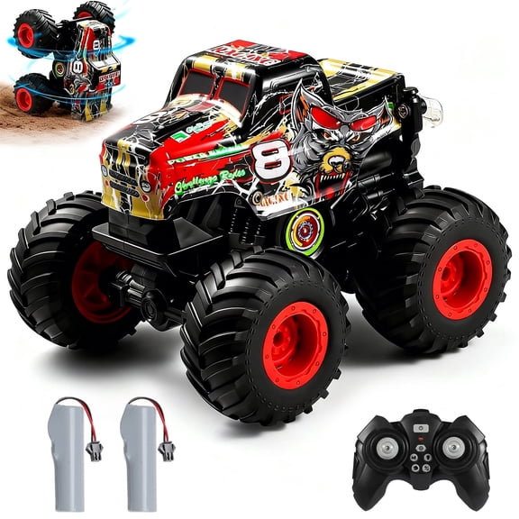 VKFVKF RC Monster Trucks, Remote Control Car with Light & Sound, 360° Rotating RC Stunt Car for Boys