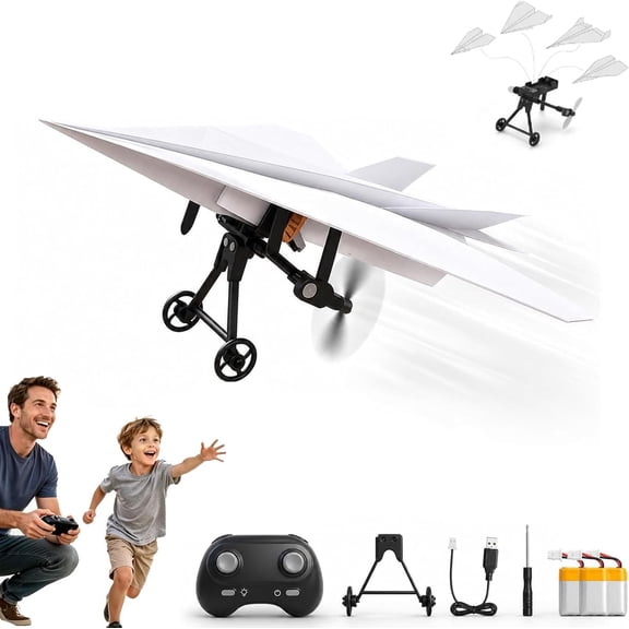 Rc Paper Airplane, 2026 New Rc Paper Airplane Kit, DIY Electric Remote Control Plane with Gyro Stabilizer and Dual Propellers, Childhood Nostalgia and Modern Engineering (3 Batteries)