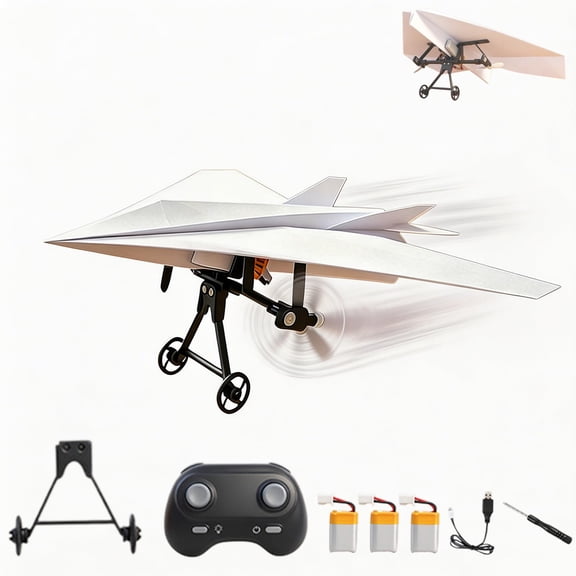 Rc Paper Airplane, 2026 Upgrade Paper Airplane Motor – DIY Aircraft Kit with Dual Propellers, Lightweight Foldable Flying Stem Toy Micro Fixed Wing Drone (Triple-Battery*1)
