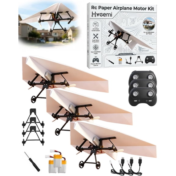 Rc Paper Airplane DIY Kit Electric Remote Control Plane with Gyro Stabilizer Dual Propellers Foldable Lightweight Glider Tool for Hobbyists and Beginner Flyers (3Pcs Set)