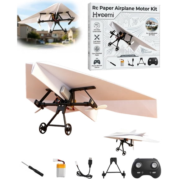 Rc Paper Airplane DIY Kit Electric Remote Control Plane with Gyro Stabilizer Dual Propellers Foldable Lightweight Glider Tool for Hobbyists and Beginner Flyers (Set 1)