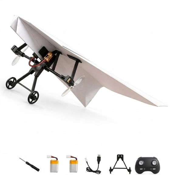Rc Paper Airplane DIY Kit Electric Remote Control Plane with Gyro Stabilizer Dual Propellers Foldable Lightweight Glider Tool for Hobbyists and Beginner Flyers