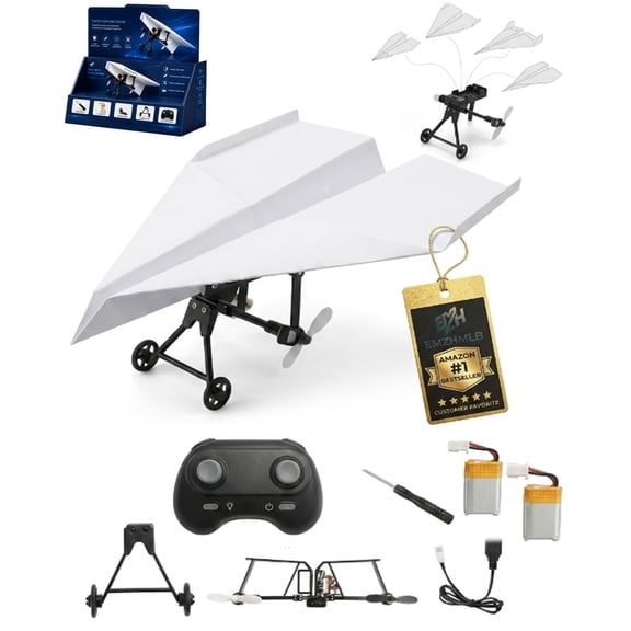 Rc Paper Airplane DIY Kit Electric Remote Control Plane with Gyro Stabilizer Dual Propellers Foldable Lightweight Glider Tool for Hobbyists and Beginner Flyers