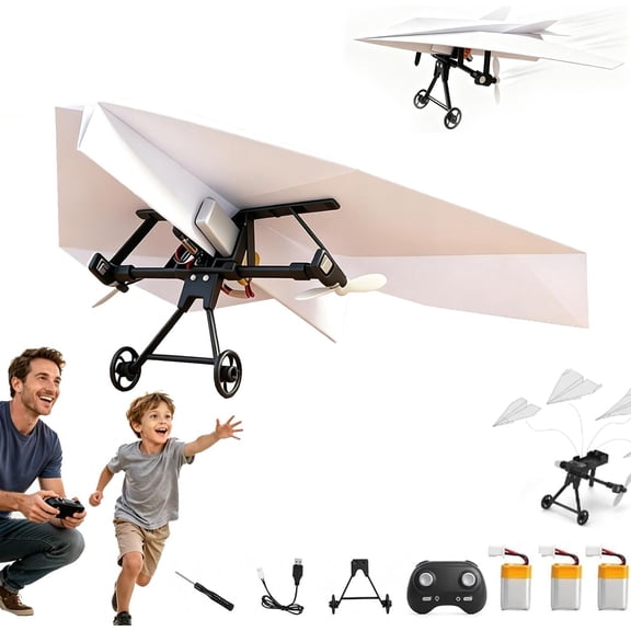 Rc Paper Airplane Kit, 2026 Upgraded DIY Rc Airplane Kit, DIY Electric Remote Control Plane with Dual Propellers, Foldable Flying Stem Toys Micro Fixed Wing Drone for Hobbyists, Pilots, Tinkerers