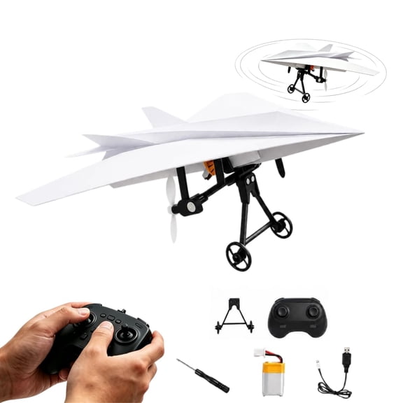 Rc Paper Airplane Kit, 2026 Upgraded DIY Rc Airplane Kit, DIY Electric Remote Control Plane with Dual Propellers, Lightweight Foldable Flying Stem Toy Micro Fixed Wing Drone
