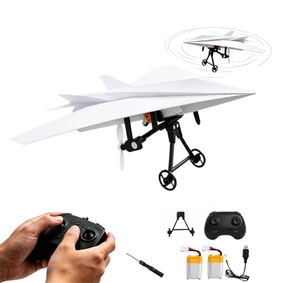 Rc Paper Airplane Kit, 2026 Upgraded DIY Rc Airplane Kit, DIY Electric Remote Control Plane with Dual Propellers, Lightweight Foldable Flying Stem Toy Micro Fixed Wing Drone