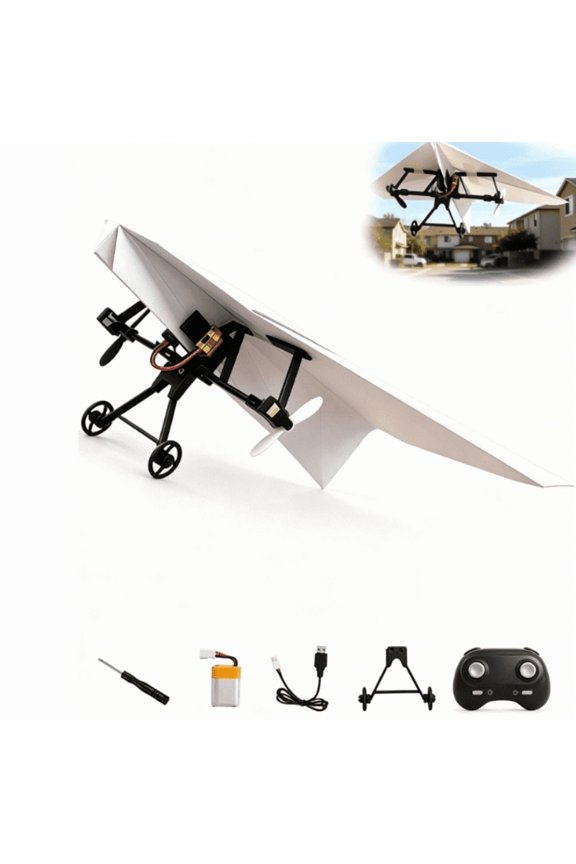 Rc Paper Airplane Kit, Electric Remote Control Plane DIY Drone Kit with Dual Propellers for Outdoor Flying, Micro Fixed Wing Motor Module for Hobbyists Beginners 1pcs-1battery