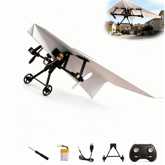 Rc Paper Airplane Kit, Electric Remote Control Plane DIY Drone Kit with Dual Propellers for Outdoor Flying, Micro Fixed Wing Motor Module for Hobbyists Beginners 1pcs-1battery