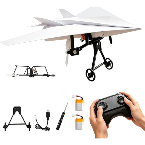 Rc Paper Airplane Kit with Gyro Stabilizer, DIY Electric Remote Control Plane with Dual Propellers, Foldable Flying Stem Toy, Easy to Fly for Hobbyists, Pilots, Tinkerers