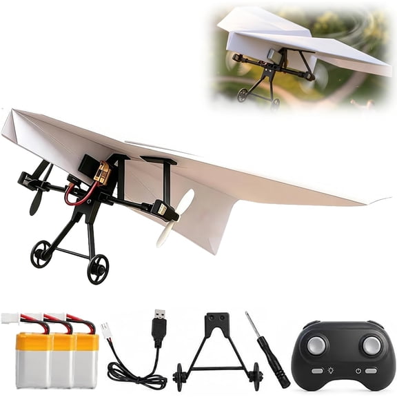 Rc Paper Airplane Kit with Gyro Stabilizer – DIY Electric Remote Control Plane with Dual Propellers, Lightweight Foldable Flying Stem Toy, Easy to Fly for Hobbyists, Pilots, Tinkerers (3 Pcs Battery)