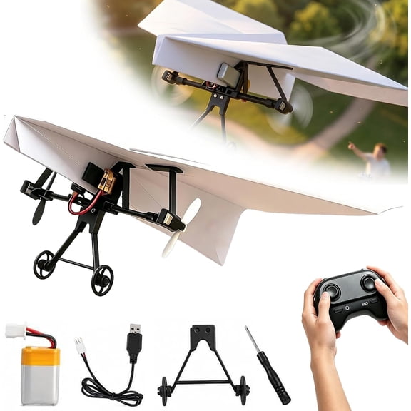 Rc Paper Airplane Kit with Gyro Stabilizer – DIY Electric Remote Control Plane with Dual Propellers, Lightweight Foldable Flying Stem Toy, Easy to Fly for Hobbyists, Pilots, Tinkerers (1 Pc Battery)