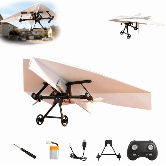 Rc Paper Airplane Kit with Gyro Stabilizer – DIY Electric Remote Control Plane with Dual Propellers, Lightweight Foldable Flying Stem Toy Micro Fixed Wing Drone 1pcs-1battery