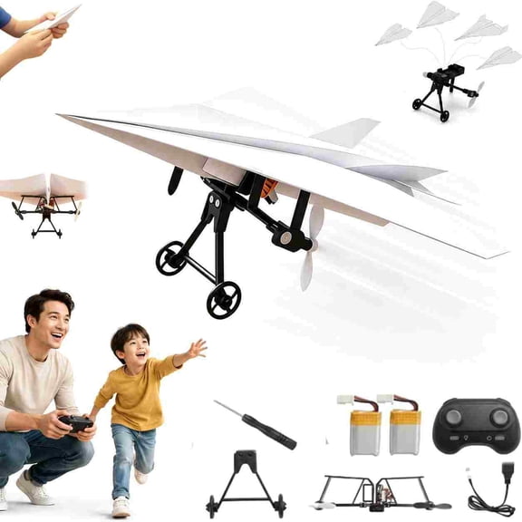 Rc Paper Airplane Kit with Gyro Stabilizer,DIY Electric Remote Control Plane with Dual Propellers,Lightweight Foldable Flying Stem Toy Micro Fixed Wing Drone,Drone Stem Toy Tech Gadgets Gift