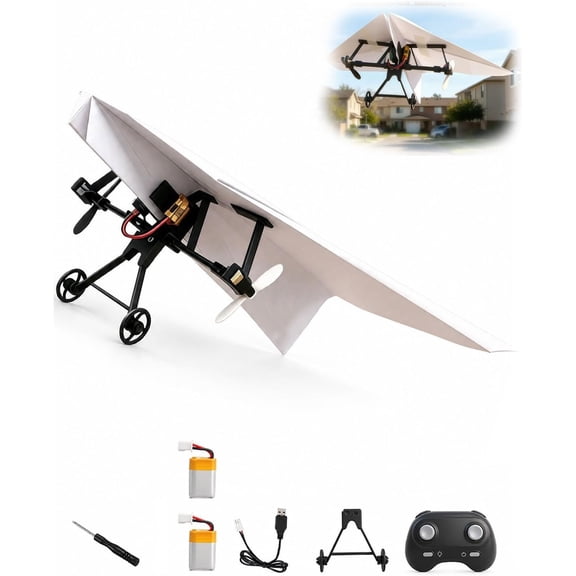Rc Paper Airplane Kit with Gyro Stabilizer – DIY Electric Remote Control Plane with Dual Propellers, Lightweight Foldable Flying Stem Toy Micro Fixed Wing Drone