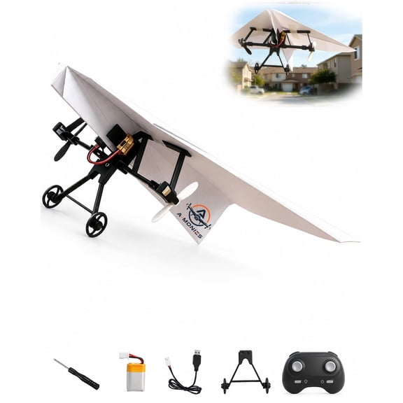 Rc Paper Airplane Kit with Gyro Stabilizer – DIY Electric Remote Control Plane with Dual Propellers, Lightweight Foldable Flying Stem Toy Micro Fixed Wing Drone