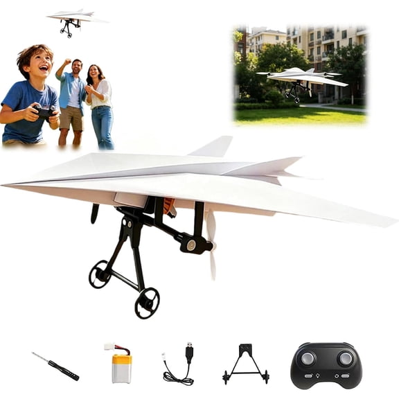 Rc Paper Airplane Kit with Gyro Stabilizer – DIY Electric Remote Control Plane with Dual Propellers, Lightweight Foldable Flying Toy Electric Remote Control Paper Plane Drone Tech Gadgets Gifts (1PCS