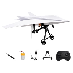 Rc Paper Airplane Kit with Gyro Stabilizer DIY Model Airplanes Launcher Construction Set with Dual Propellers, Lightweight Foldable Flying Micro Fixed Wing Drone