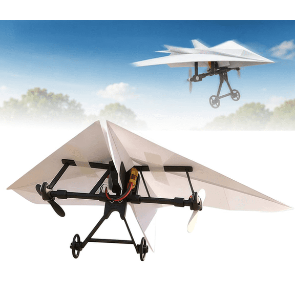 Rc Paper Airplane Kit with Gyro Stabilizer –DIY Model Airplanes Launcher Construction Set with Dual Propellers, Lightweight Foldable Flying Micro Fixed Wing Drone
