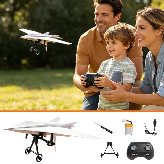 Rc Paper Airplane Kit with Gyro Stabilizer, Electric Remote Control Plane with Dual Propellers, Airplanes Launcher Construction Set, Foldable Flying Toy, Micro Fixed Wing Drone