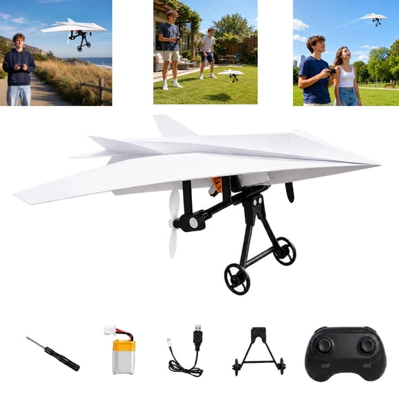 Rc Paper Airplane Kit Motor Launcher, DIY Drone Plane Remote Control Paper Airplane Toys, Foldable Glider Powered Flight Easy Assembly Outdoor Gift