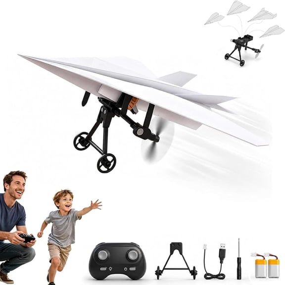 Rc Paper Airplane Kit,Power-Up Rc Paper Airplane Kit with Gyro Stabilizer,DIY Electric Remote Control Plane with Dual Propellers, Lightweight Foldable Flying Stem Toy Micro Fixed Wing Drone
