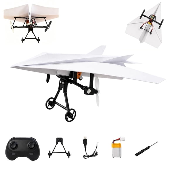 Rc Paper Airplane, PLYZLE Rc Paper Airplane Kit, DIY Electric Remote Control Plane with Gyro Stabilizer and Dual Propellers