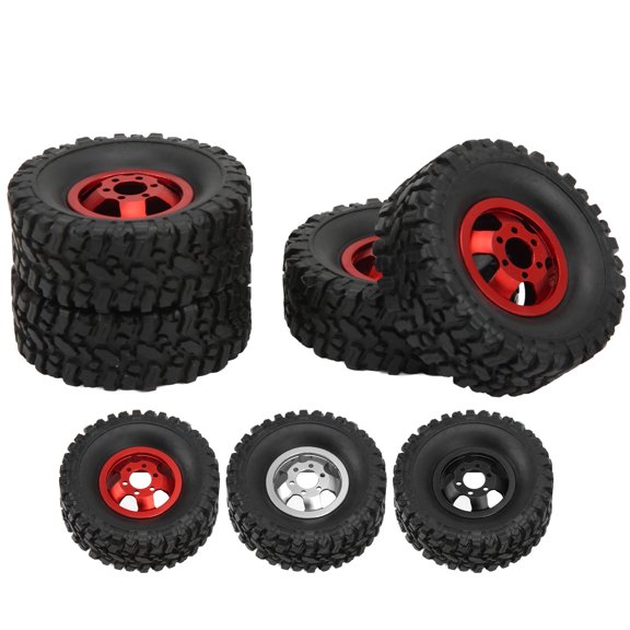 Rc Rubber Tires,Rc Wheels And Tires,4wd Rubber Tires Aluminum Alloy Wheel Hub Rc Car Tires For Wpl C14 C24 B14 B24 B16 B36 1/16 Rc Car Upgrade Part [red]