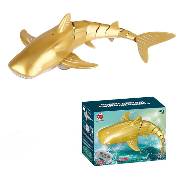 Rc Shark, Remote Shark, 17 in Gold, Remote Toys, Pool Toys, Remote Shark for Pool, Swimming Motion, 6 Plus, 1 Set Extra Propellers