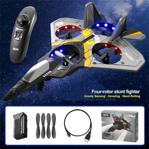 Rc Stunt Fighter Jet - Rc Fighter Jet Plane Toy with Led Lights, Skyriders Rc Jet - Remote Control Airplane Glider, Foam Flying Toy Aircraft, Outdoor Drone Toy, Silvers