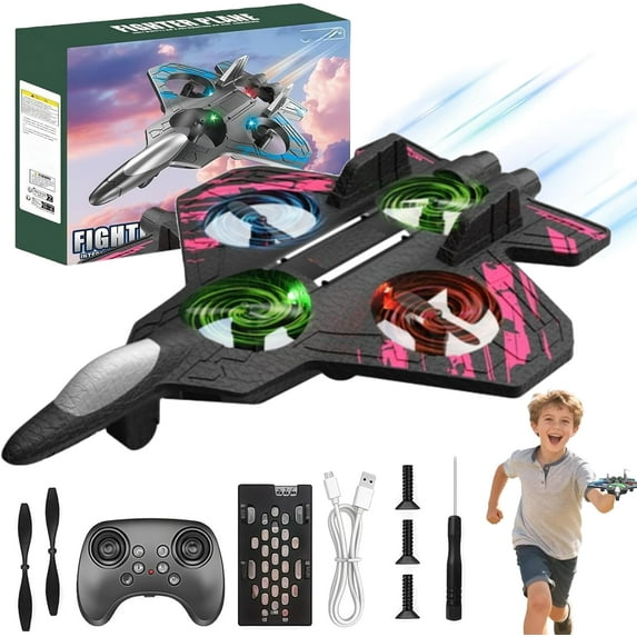 Rc Stunt Fighter Jet Toy, 2026 New Foam Remote Control Airplane with 360° Flips & Led Lights, Remote-Controlled Rc Fighter Jet Drone, for Beginners, Hristmas & Birthday Gift (Red*1 Battery)